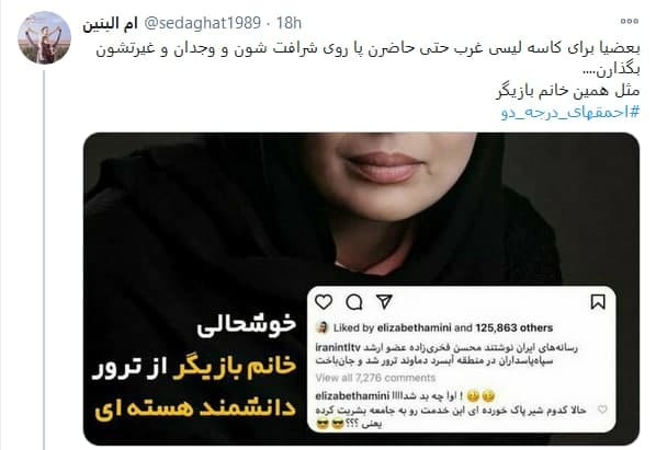 خانم #الیزابت_امینی، لطفا آروم تر وطن فروشی کنید