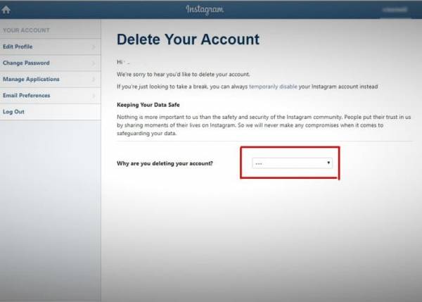 نحوه دلیت اکانت اینستاگرام دلیت اکانت اینستاگرام