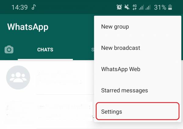 برای دیلیت اکانت واتساپ وارد تنظیمات برنامه شوید حذف اکانت واتساپ