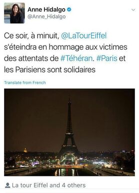 خاموشی برج ایفل به احترام جانباختگان تهران