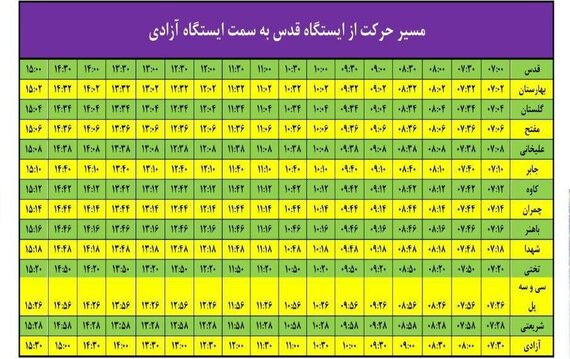 اعلام برنامه زمان‌بندی حرکت متروی اصفهان از قدس تا آزادی