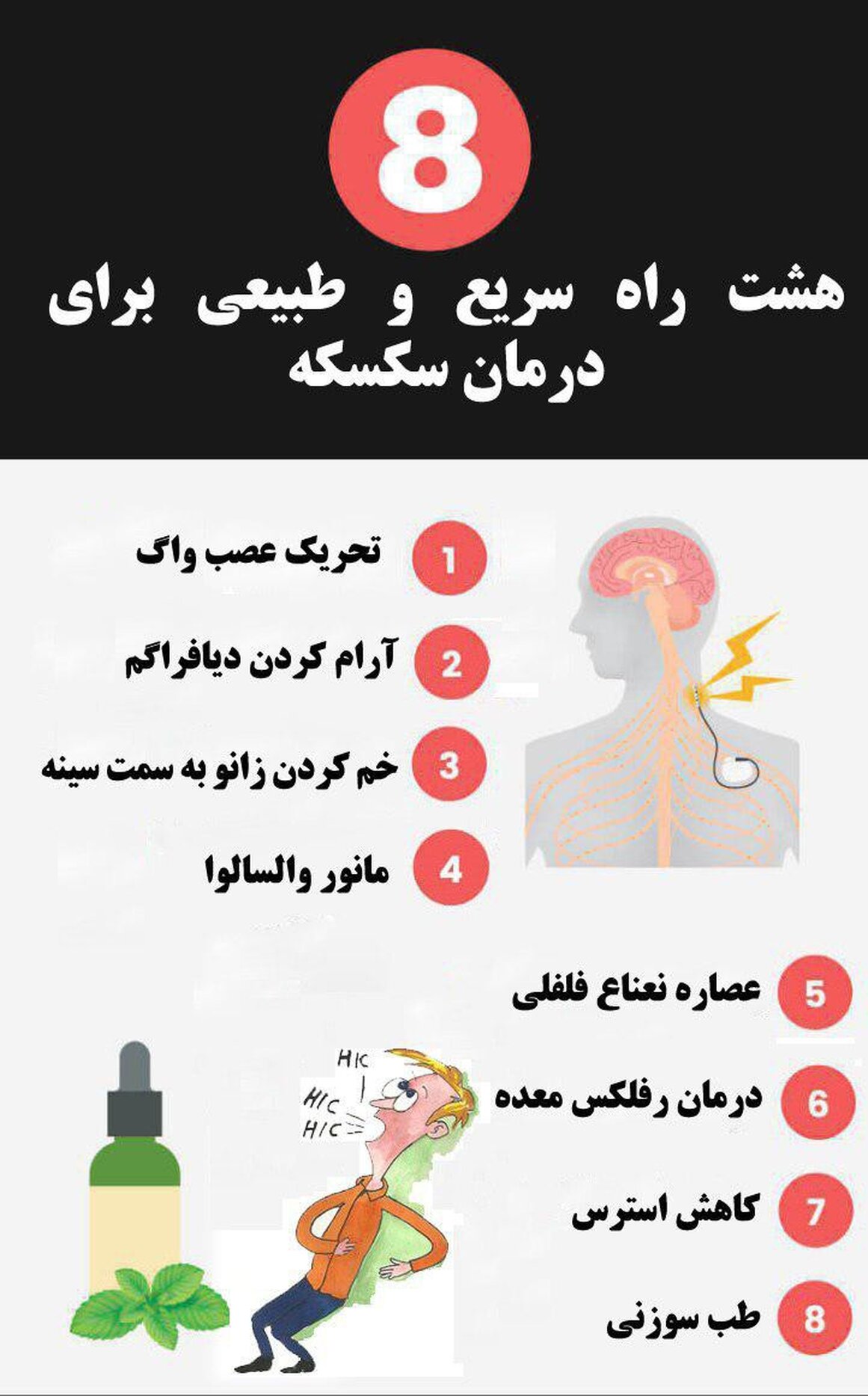 8 راه درمان سکسکه + اینفوگرافی