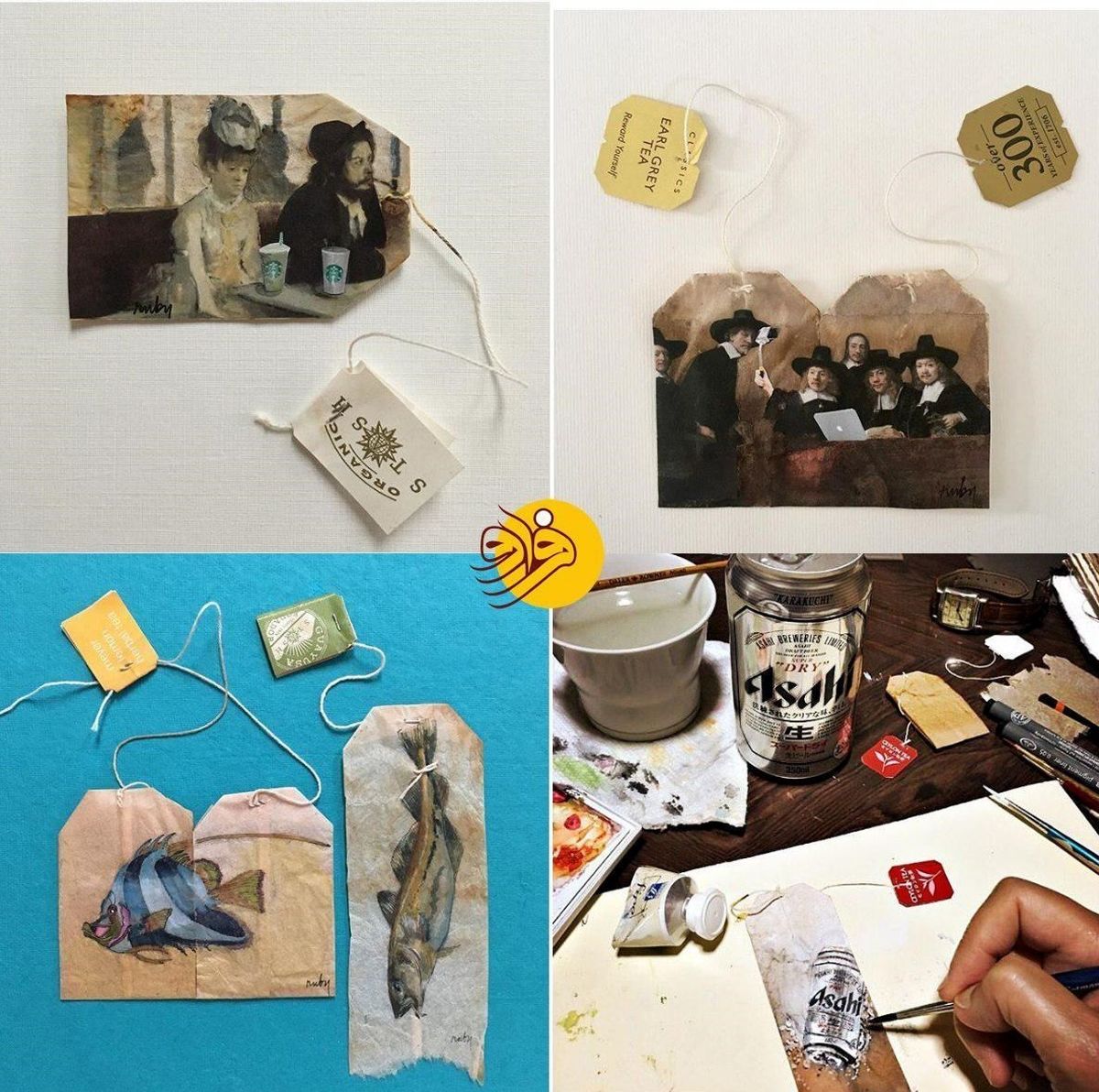 نقاشی بر چای کیسهای!