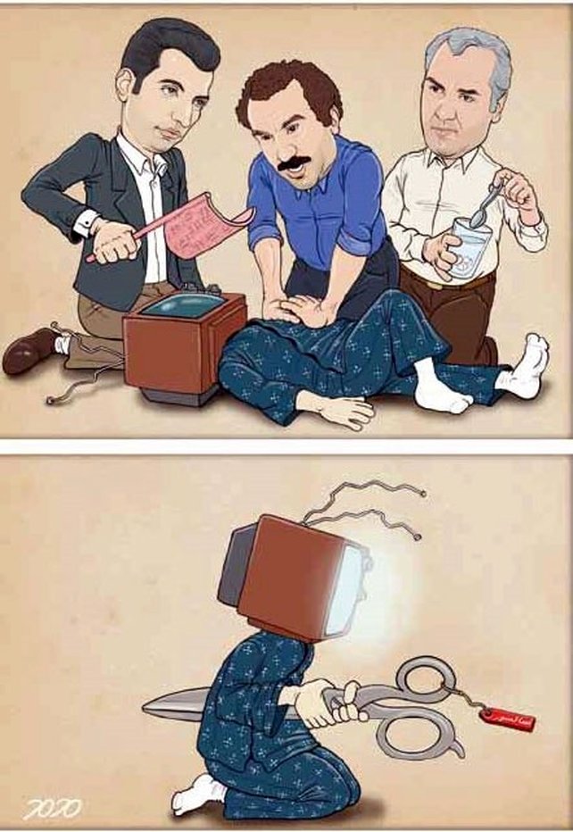  نقی معمولی و مهران مدیری بر بالین تلویزیون!/ کاریکاتور