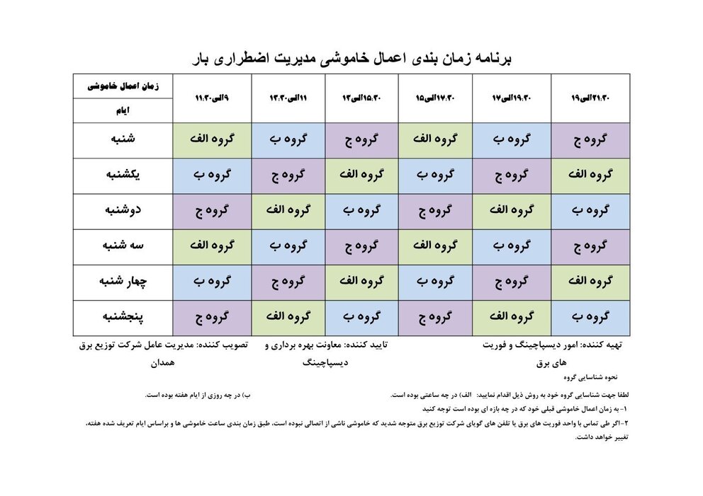برنامه قطع برق همدان شنبه 13 مرداد 97