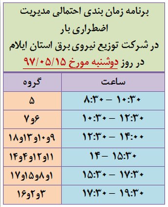 برنامه قطع برق ایلام دوشنبه 15 مرداد97