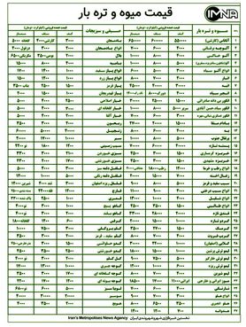 قیمت میوه و تره بار در بازار امروز ۲۰ شهریورماه+ جدول