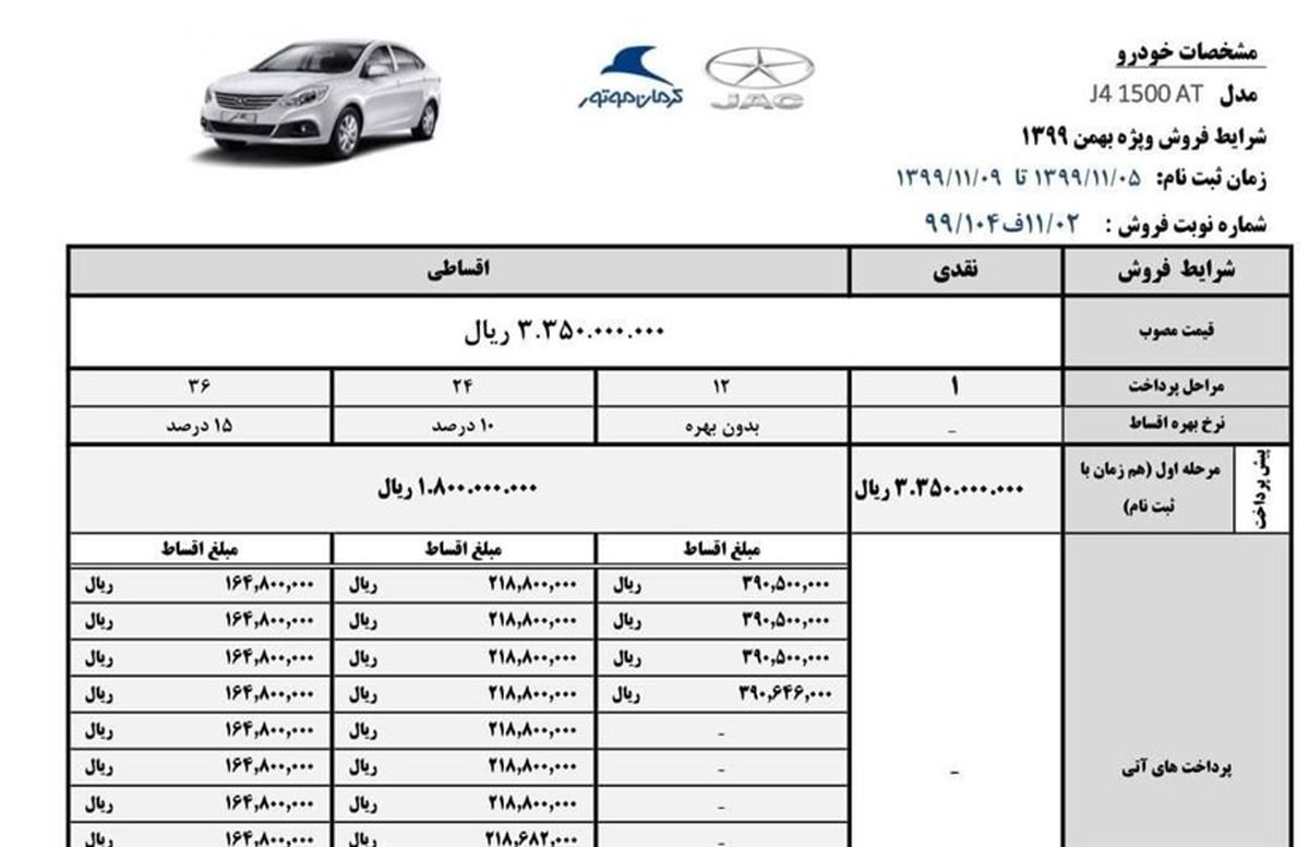 شرایط جدید فروش نقد و اقساط جک J۴ ویژه بهمن ۹۹