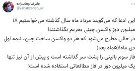 پاسخ ادعای عجیب درباره خرید ۱۸ میلیون دوز واکسن از چین