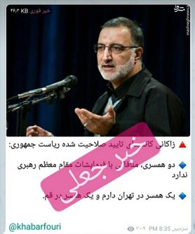 ادعای دو همسر داشتن زاکانی صحت دارد؟
