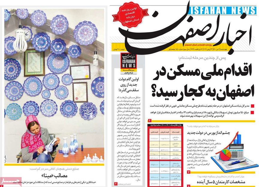 صفحه نخست روزنامه‌های امروز اصفهان چهارشنبه 2 تیر 1400