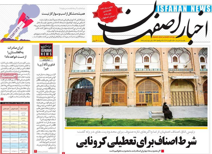 صفحه نخست روزنامه‌های امروز اصفهان یکشنبه17 مرداد  1400