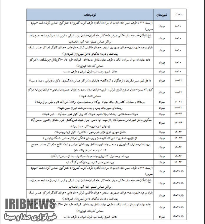 برنامه قطعی برق آذربایجان غربی