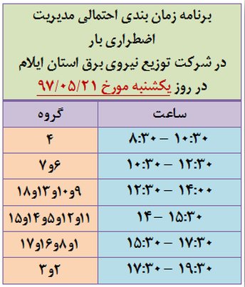 برنامه قطع برق ایلام یکشنبه 21 مرداد97