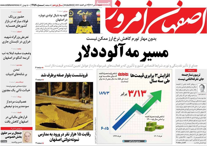 صفحه نخست روزنامه‌های امروز اصفهان شنبه 10 تیر 1402