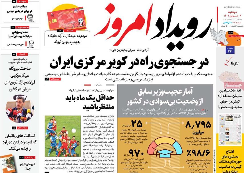 صفحه نخست روزنامه‌های امروز اصفهان دوشنبه 6 شهریور 1402