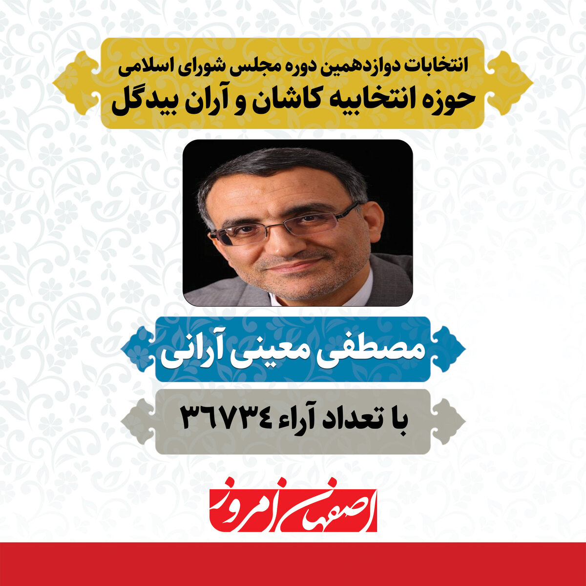 «مصطفی معینی آرانی» منتخب مردم کاشان و آران بیدگل در دوازدهمین دوره مجلس شورای اسلامی
