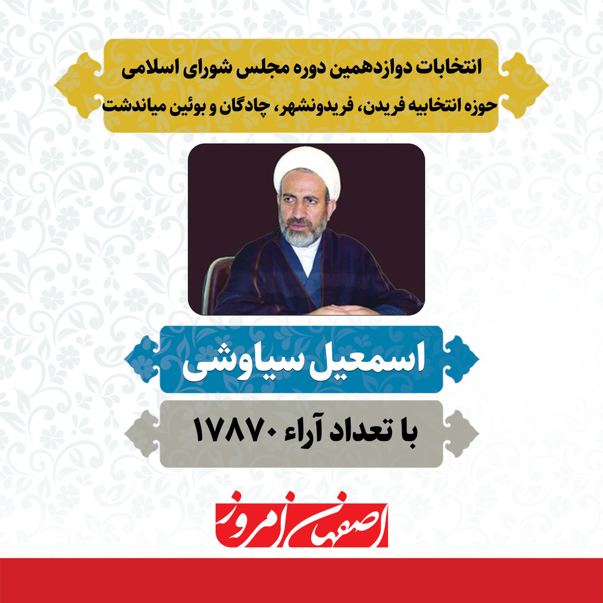 «اسمعیل سیاوشی» منتخب مردم فریدن، فریدونشهر، چادگان و بوئین میاندشت در دوازدهمین دوره مجلس شورای اسلامی